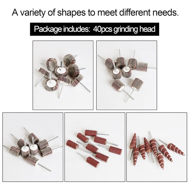FPPO 40 PCS Abrasive Flap Wheel Sander,80 Grit 3mm Shank Diameter Cone Shape Abrasive Sandpaper Flap Sanding Wheel Grinding Head for Rotary Tool - Image 5